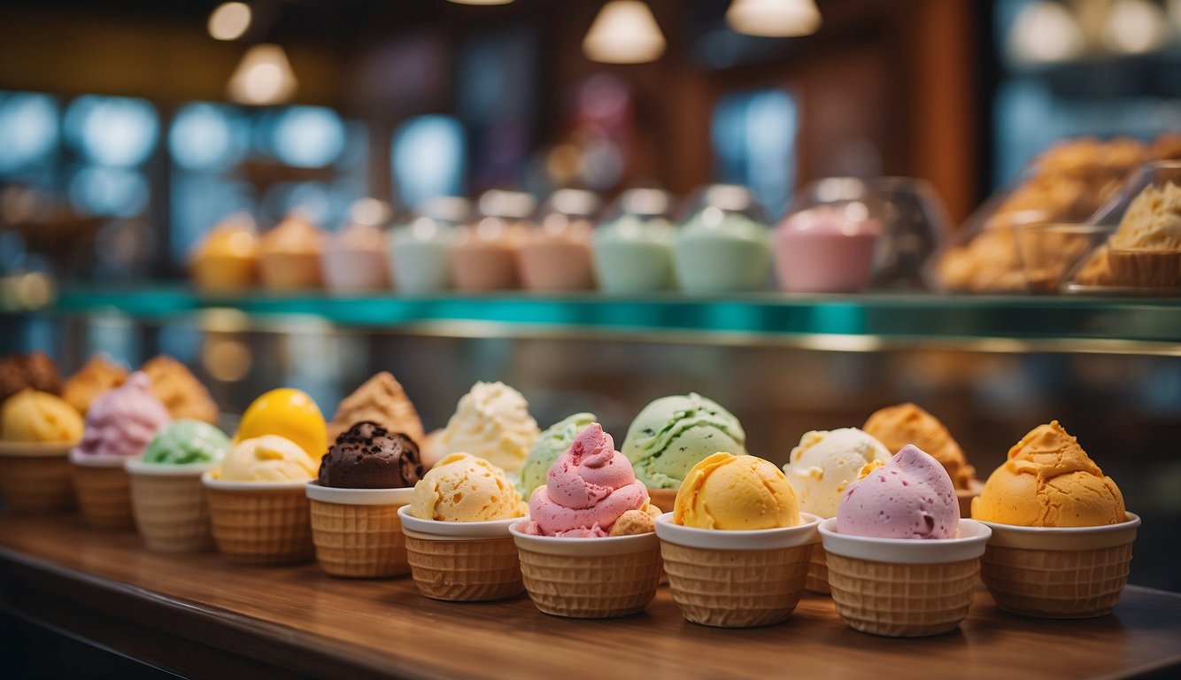 A colorful display of the 5 best ice cream shops in Valencia, showcasing a variety of delicious flavors and inviting storefronts